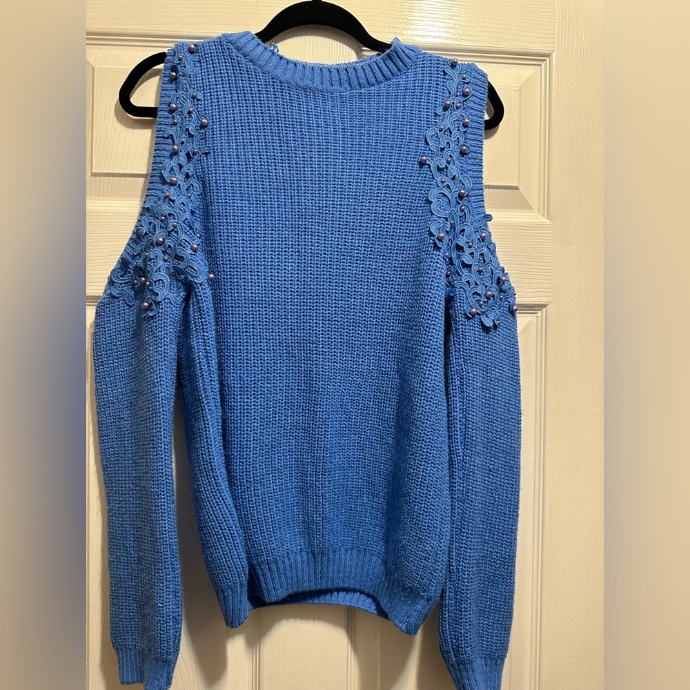 Open Shoulder Blue Sweater